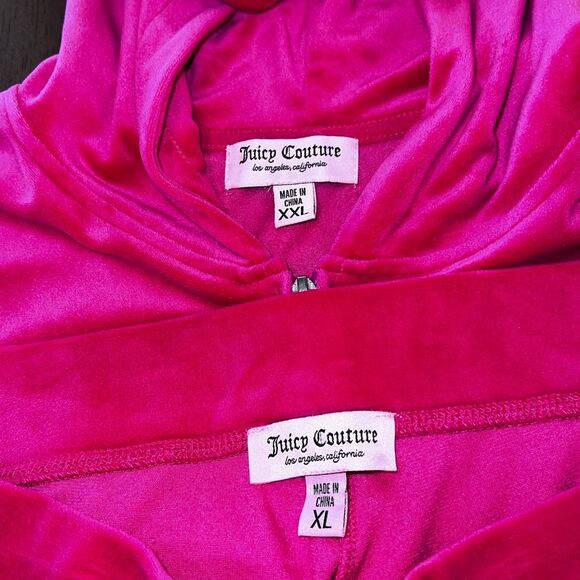 Juicy Couture Velour Tracksuit Set XXL/XL Hot Pink Hooded Y2K Rhinestone Bling - Picture 3 of 12